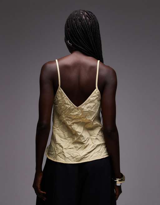 ASOS DESIGN – Camisole aus Satin und Spitze in Gelb mit Knopfleiste, 3 von 4