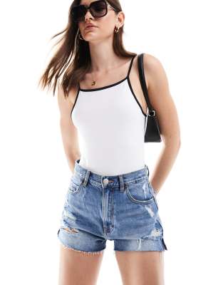 ASOS DESIGN - Camisole-Body in Weiß mit schwarzen Zierstreifen