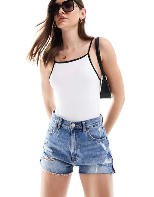 ASOS DESIGN – Camisole-Body in Weiß mit schwarzen Zierstreifen