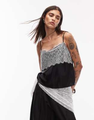 ASOS DESIGN - Camisole im Lingerie-Design in Schwarz mit Spitzenbesatz