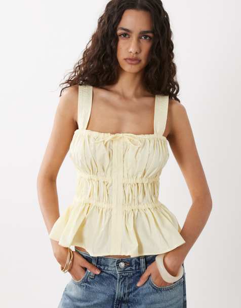 ASOS DESIGN – Camisole in Buttermilchgelb mit Raffung und Schleifen - view 1