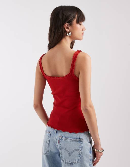 ASOS DESIGN – Camisole in Rot mit Bortendetail, 3 von 4