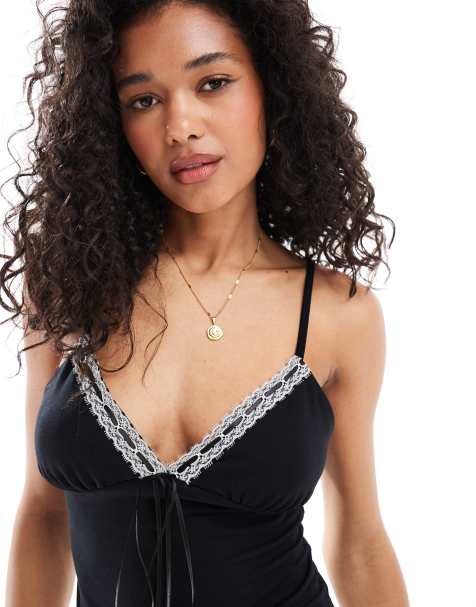 ASOS DESIGN – Camisole in Schwarz mit Schleifendetail - view 1