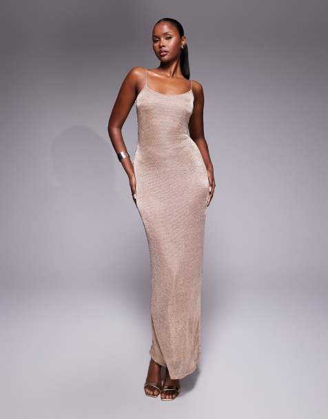ASOS DESIGN – Camisole-Maxikleid aus glitzerndem Strick in Roségold - view 1
