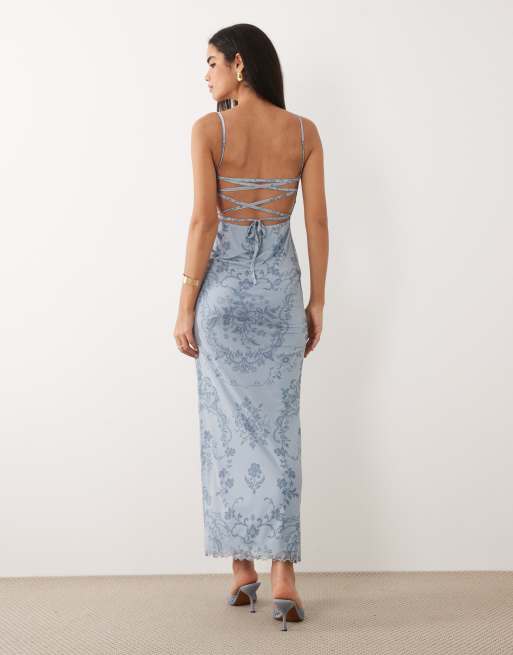 ASOS DESIGN – Camisole-Maxikleid aus Netzstoff in Blau , 4 von 4