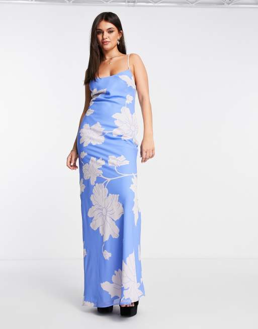 ASOS DESIGN – Camisole-Maxikleid in Blau mit großem Blumenprint , 4 von 4