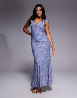 ASOS DESIGN - Camisole-Maxikleid in Blau mit Rüschen