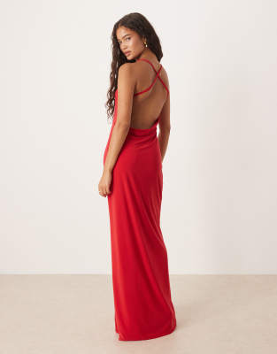 ASOS DESIGN - Camisole-Maxikleid in Rosé mit quadratischem Ausschnitt und Wasserfallausschnitt am Rücken-Rosa