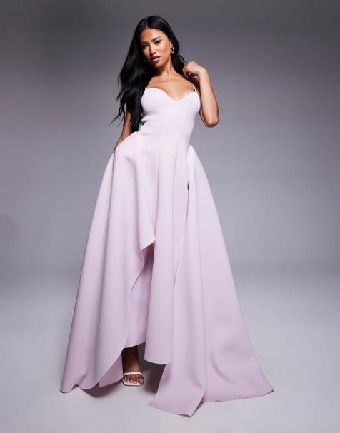 ASOS DESIGN – Camisole-Midikleid in Neopren-Optik in Flieder mit weitem Saum und asymmetrischem Schnitt - view 1