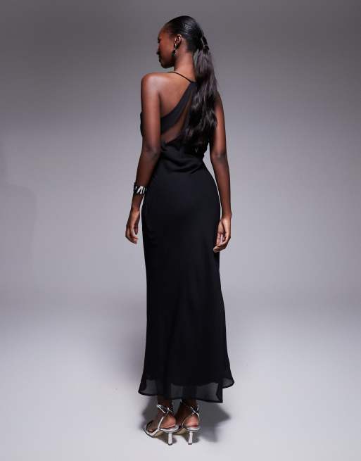 ASOS DESIGN – Camisole-Midikleid in Schwarz mit Riemchenträgern, Wasserfallausschnitt und schrägem Bahnendesign, 2 von 4