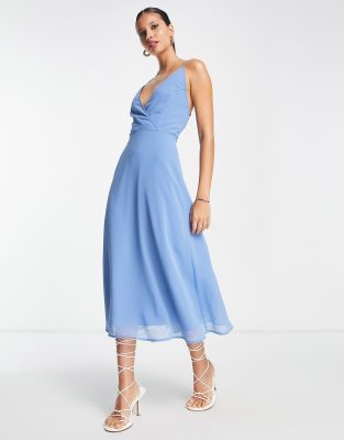 ASOS DESIGN - Camisole-Midikleid mit Wickeldesign und Rückenschnürung-Blau