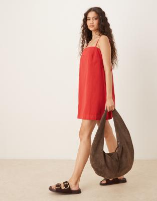 ASOS DESIGN - Camisole-Minikleid aus Denim in Rot