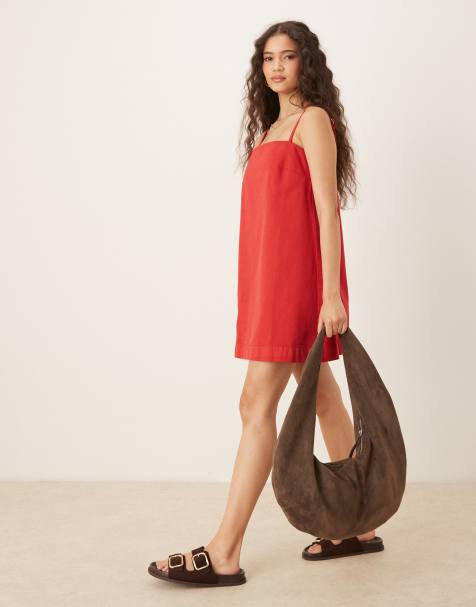 ASOS DESIGN – Camisole-Minikleid aus Denim in Rot - view 1