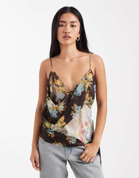 ASOS DESIGN – Camisole mit drapiertem Schaldetail und Mustermix, Kombiteil - view 1
