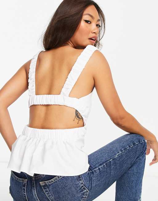 ASOS DESIGN – Camisole mit eckigem Ausschnitt und Rückenausschnitt in Elfenbeinweiß