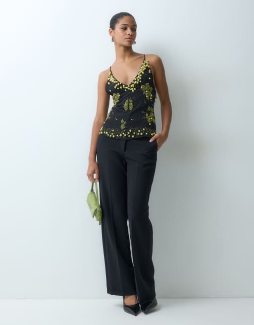 ASOS DESIGN Camisole mit Perlenverzierung in Schwarz, 2 von 4