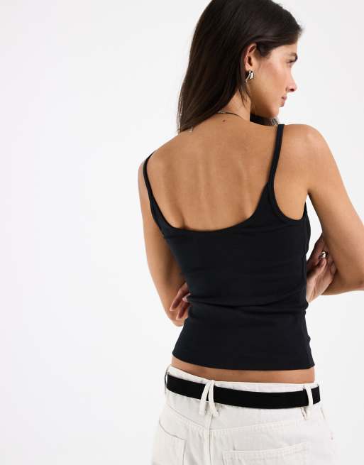 ASOS DESIGN – Camisole mit U-Ausschnitt und elastischen Trägern in Schwarz, 4 von 4