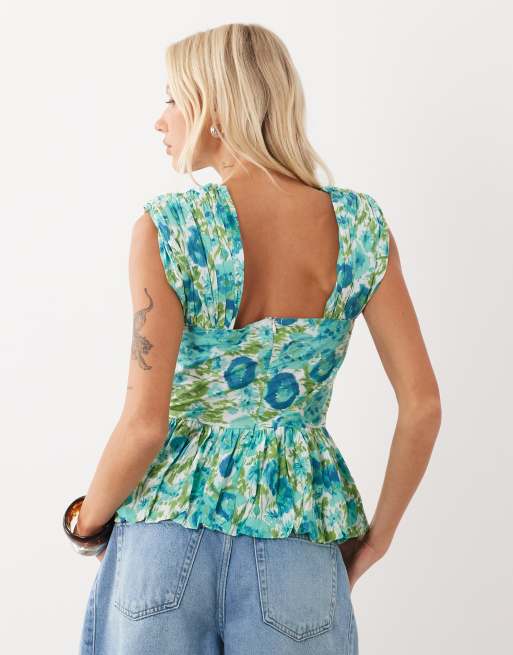 ASOS DESIGN Camisole mit Volant und Volumen in blauem Blumenmuster, 4 von 4