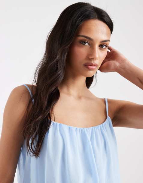 ASOS DESIGN – Camisole-Oberteil aus Chiffon in Blau mit Ballonsaum, Kombiteil - view 1