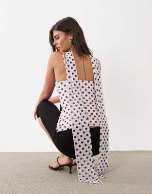 Camisole-Oberteil aus Netzstoff in Rosa und Braun mit Polka-Dot-Muster und Schal-Mehrfarbig Mehrfarbig XS