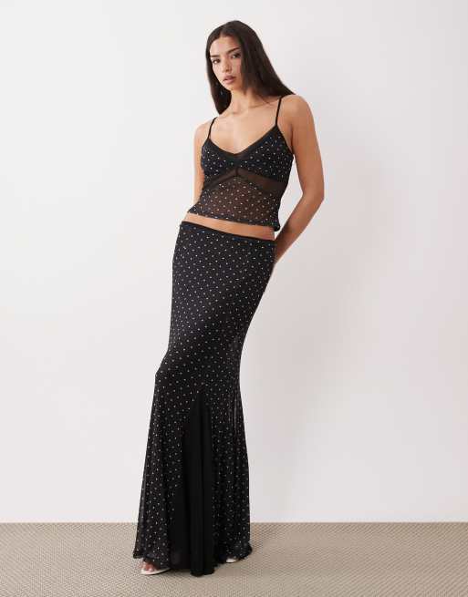 ASOS DESIGN – Camisole-Oberteil aus Netzstoff in Schwarz mit Punktemuster und Einsätzen, Kombiteil, 2 von 4