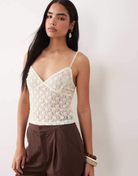ASOS DESIGN – Camisole-Oberteil aus Spitze in Buttermilchgelb - view 1
