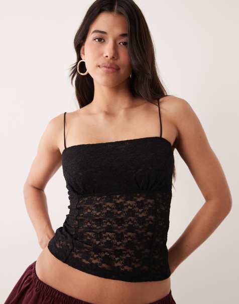 ASOS DESIGN – Camisole-Oberteil aus Spitze in Schwarz mit eckigem Ausschnitt - view 1