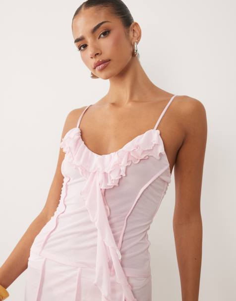 ASOS DESIGN – Camisole-Oberteil aus Stretch-Chiffon in Blassrosa mit Rüschen, Kombiteil - view 1
