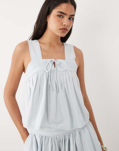 ASOS DESIGN – Camisole-Oberteil in Blau mit Lochmuster - view 1