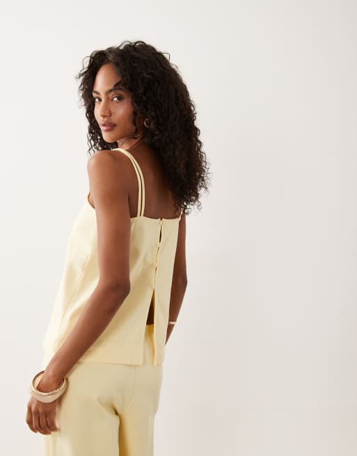 ASOS DESIGN square neck cami top co-ord with back button detail in buttermilk yellow, 3 von 3