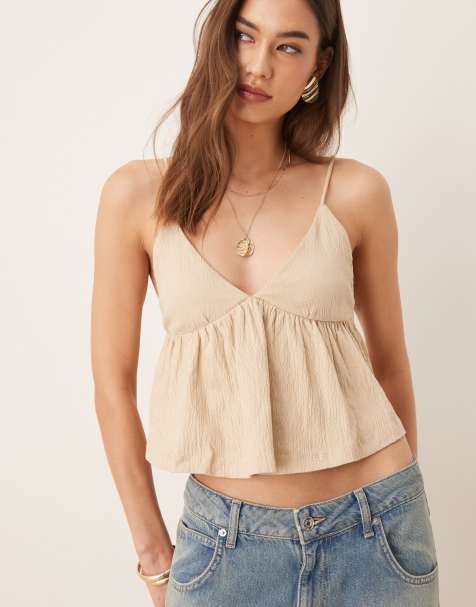 ASOS DESIGN – Camisole-Oberteil in Neutral mit Knitterstruktur - view 1