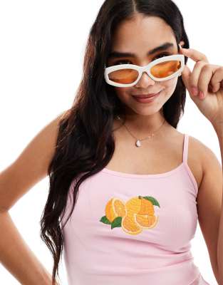 ASOS DESIGN - Camisole-Oberteil in Rosa mit Orangenstickerei