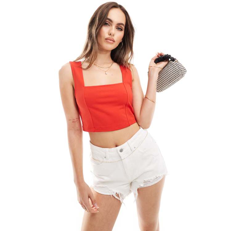 ASOS DESIGN Camisole Oberteil in Rot mit kurzem Schnitt eckigem Ausschnitt und Ziernaht ASOS