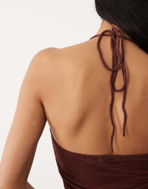 ASOS DESIGN – Camisole-Oberteil in Schokobraun mit Knitterstruktur, Kombiteil, 4 von 4