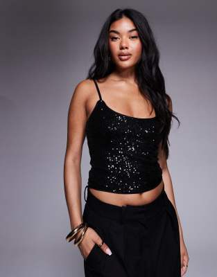 ASOS DESIGN - Camisole-Oberteil in Schwarz mit Pailletten