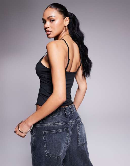 ASOS DESIGN – Camisole-Oberteil in Schwarz mit verdrehtem Dekolleté-Detail, 4 von 4