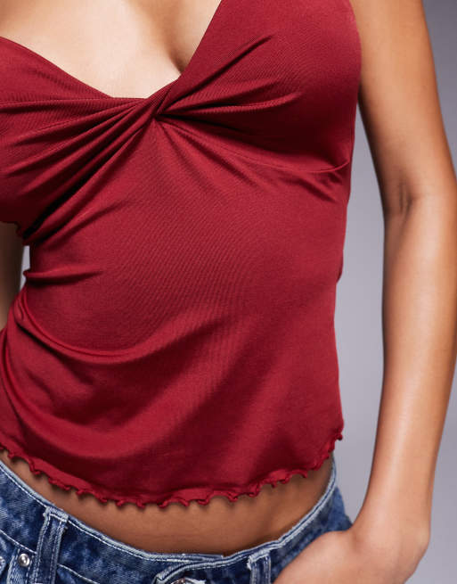 ASOS DESIGN – Camisole-Oberteil in Weinrot mit verdrehtem Dekolleté-Detail, 3 von 4