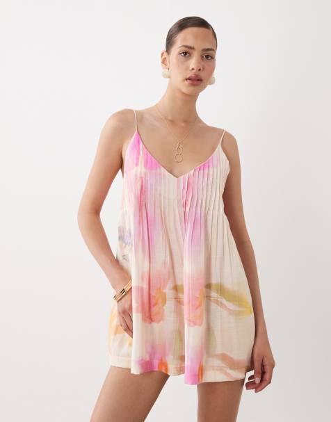ASOS DESIGN – Camisole-Playsuit mit abstraktem Print und Biesen - view 1