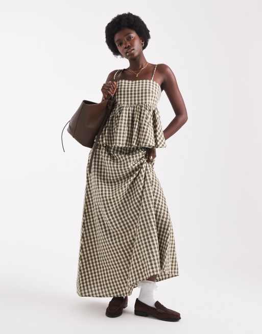 ASOS DESIGN – Camisole-Schößchenoberteil mit gebundenen Trägern und Vichykaro, Kombiteil