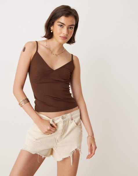 ASOS DESIGN – Camisole-Top aus Polyamid in Braun mit Körbchen - view 1