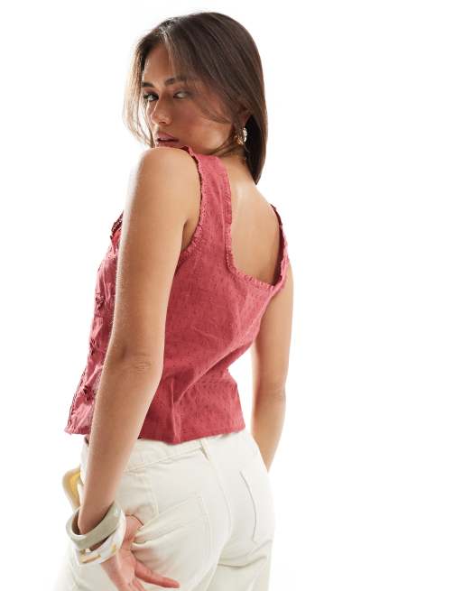 ASOS DESIGN – Camisole-Top in Dunkelrot mit U-Ausschnitt und 3D-Blumenverzierung, 4 von 4