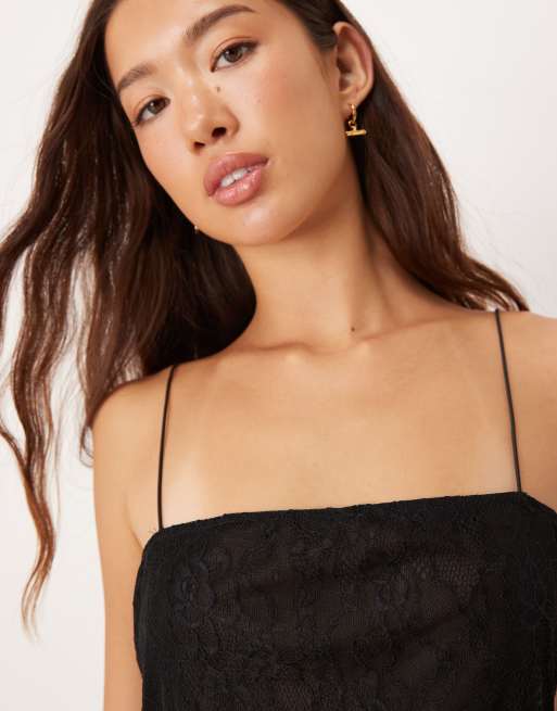 ASOS DESIGN – Camisole-Top in Schwarz mit eckigem Ausschnitt und Rüschenborte, 4 von 4