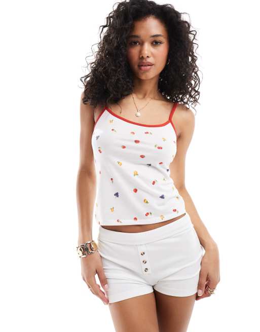 ASOS DESIGN - Camitop met fruitprint in wit