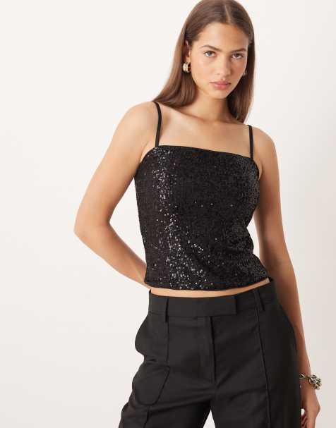 ASOS DESIGN - Camitop met lovertjes in zwart - view 1