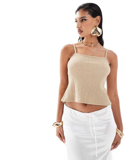 ASOS DESIGN - Camitop met open achterkant en textuur in bruin