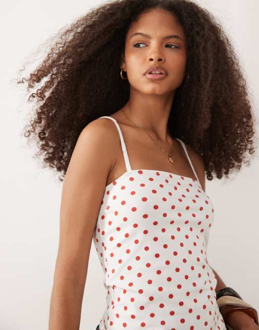 ASOS DESIGN - Camitop met rechte hals en stippen in rood en crème, 2 van 4