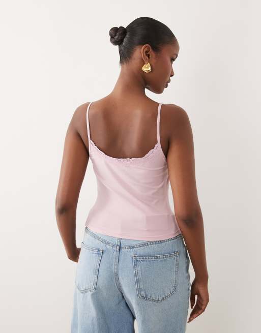 ASOS DESIGN - Camitop van gladde stof met kanten rand in lila, 4 van 4