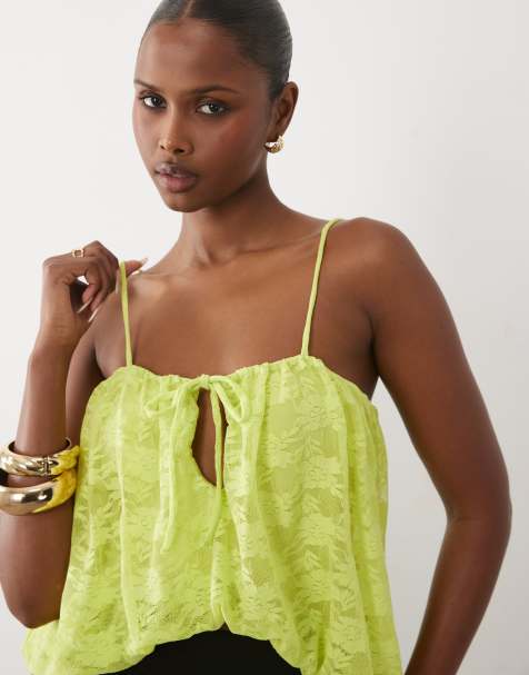 ASOS DESIGN - Camitop van kant met bolle zoom in limoengroen, deel van co-ord set - view 1