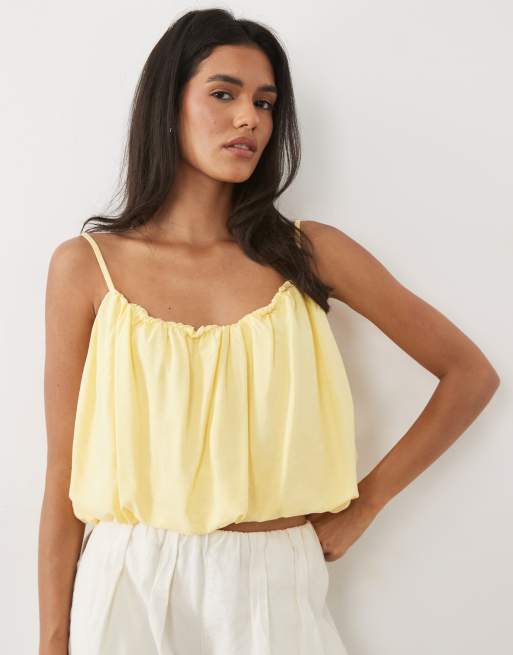 ASOS DESIGN camitop van linnenmix met bubbel in buttermilk, 3 van 4