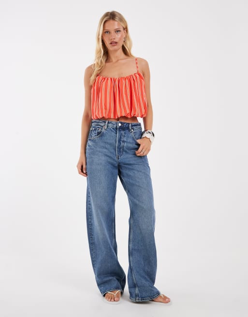 ASOS DESIGN camitop van linnenmix met bubbelmodel in rode streep, 2 van 4